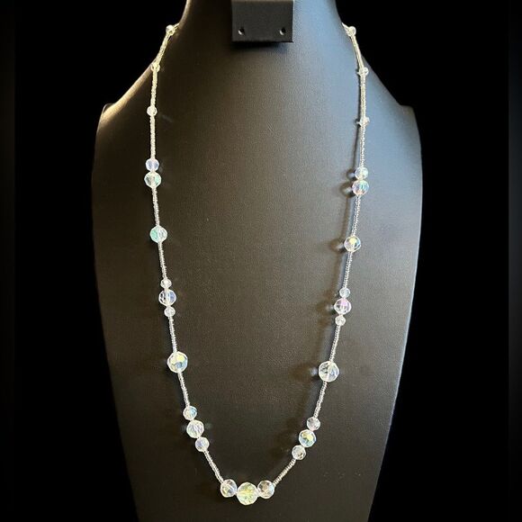 Long Faceted Clear Ab Crystal Necklace - Picture 1 of 4